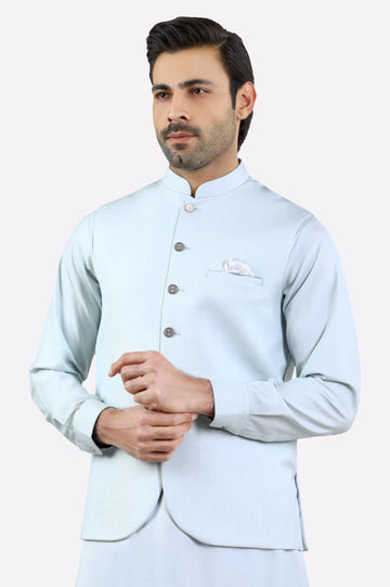 Light Blue Shalwar Kameez with Waistcoat