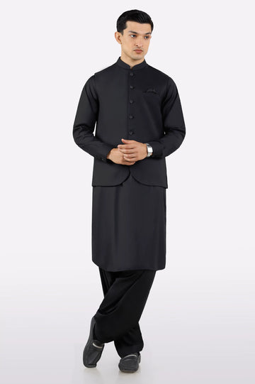 Black Shalwar Kameez with Waistcoat