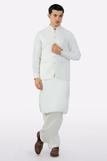 Cream Shalwar Kameez with Waistcoat