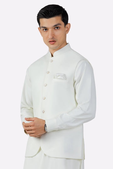 Cream Shalwar Kameez with Waistcoat