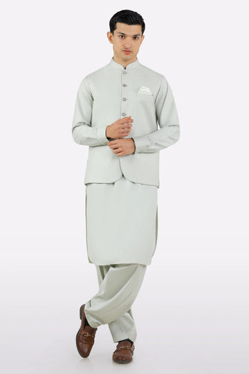 Light Green Shalwar Kameez with Waistcoat