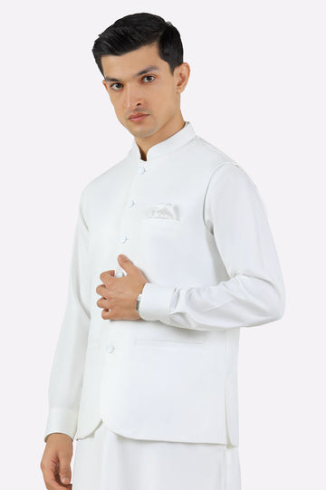 Off White Shalwar Kameez with Waistcoat