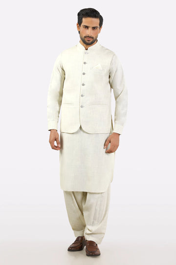Cream Shalwar Kameez with Waistcoat
