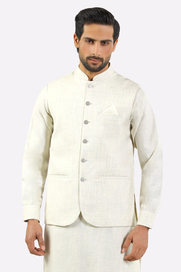 Cream Shalwar Kameez with Waistcoat