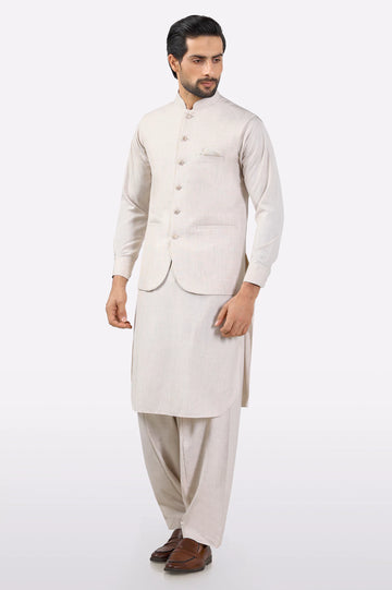 Light Beige Shalwar Kameez with Waistcoat
