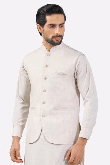Light Beige Shalwar Kameez with Waistcoat