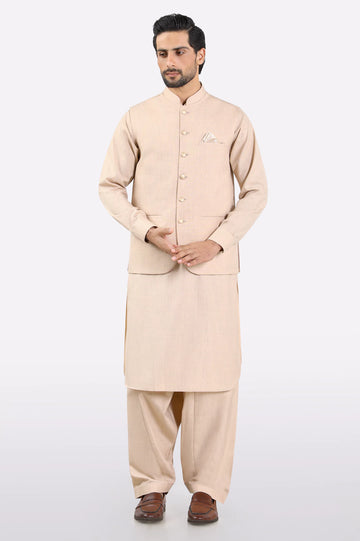 Light Brown Shalwar Kameez with Waistcoat