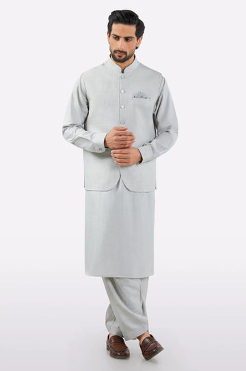 Light Grey Shalwar Kameez with Waistcoat