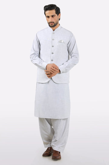 Off White Shalwar Kameez with Waistcoat