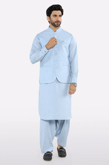 Sky Blue Shalwar Kameez with Waistcoat
