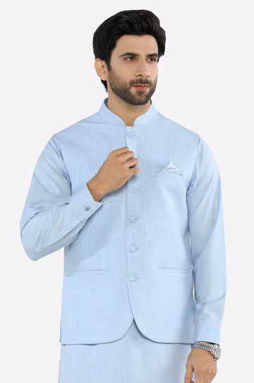 Sky Blue Shalwar Kameez with Waistcoat