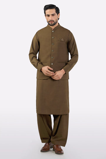 Brown Shalwar Kameez with Waistcoat