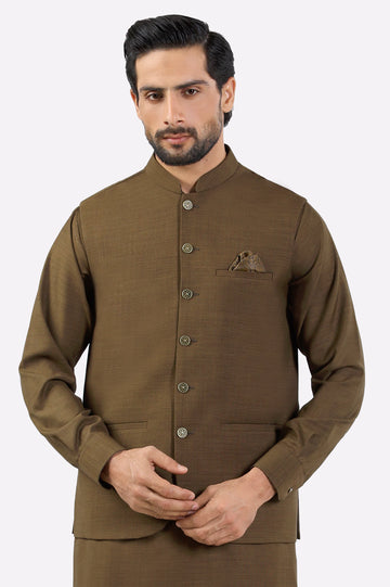 Brown Shalwar Kameez with Waistcoat