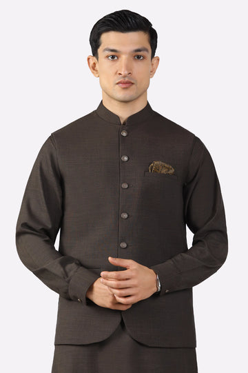 Dark Brown Shalwar Kameez with Waistcoat