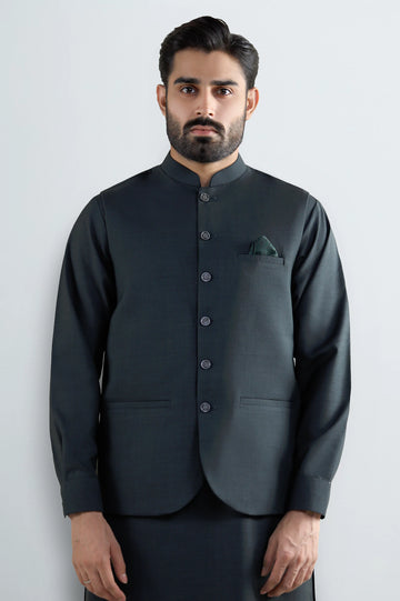 Dark Green Shalwar Kameez with Waistcoat