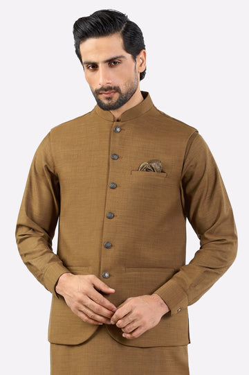 Light Brown Shalwar Kameez with Waistcoat