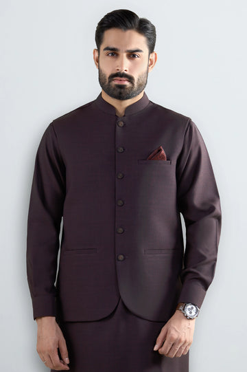 Maroon Shalwar Kameez with Waistcoat
