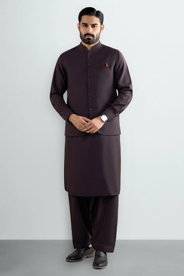 Maroon Shalwar Kameez with Waistcoat