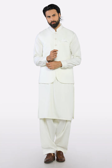 Cream Shalwar Kameez with Waistcoat