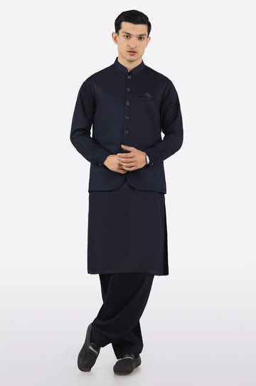 Navy Blue Shalwar Kameez with Waistcoat