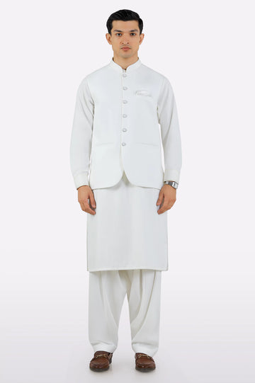 Off White Shalwar Kameez with Waistcoat