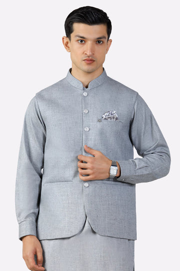 Light Grey Shalwar Kameez with Waistcoat