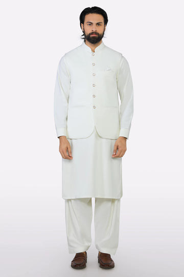 Cream Shalwar Kameez with Waistcoat