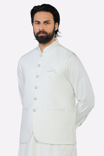 Cream Shalwar Kameez with Waistcoat