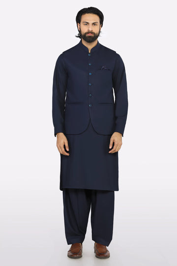Navy Blue Shalwar Kameez with Waistcoat