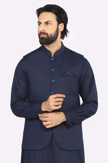 Navy Blue Shalwar Kameez with Waistcoat