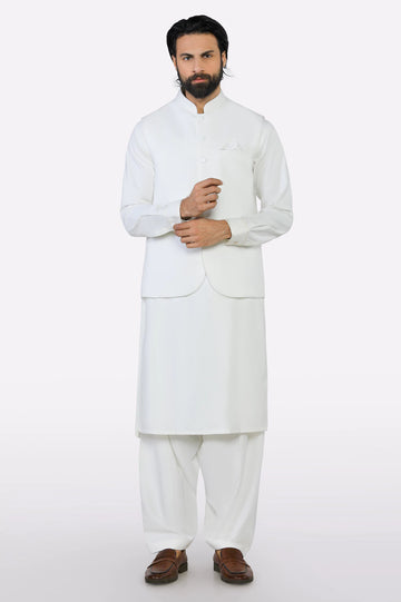 Off White Shalwar Kameez with Waistcoat