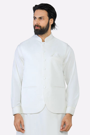 Off White Shalwar Kameez with Waistcoat