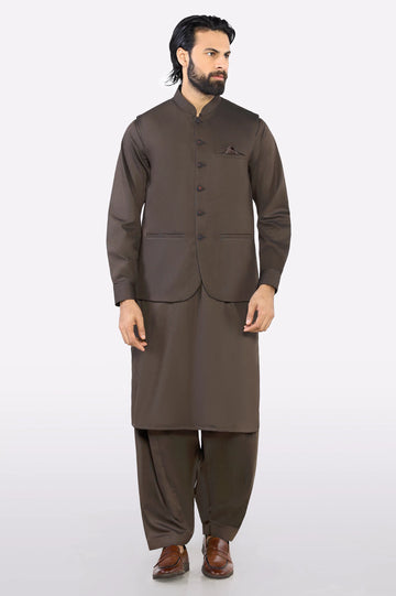 Dark Brown Shalwar Kameez with Waistcoat