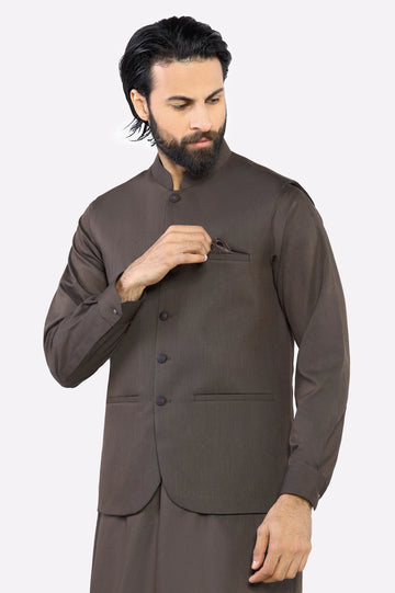 Dark Brown Shalwar Kameez with Waistcoat