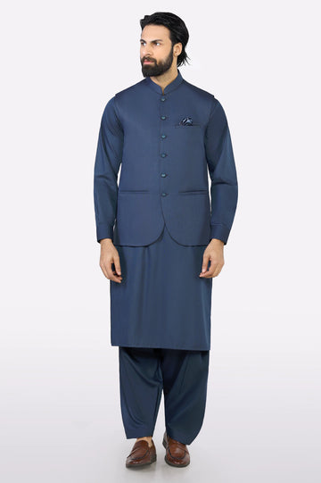Navy Blue Shalwar Kameez with Waistcoat