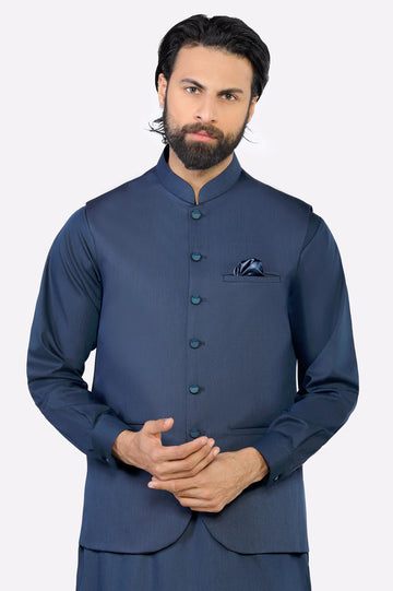 Navy Blue Shalwar Kameez with Waistcoat