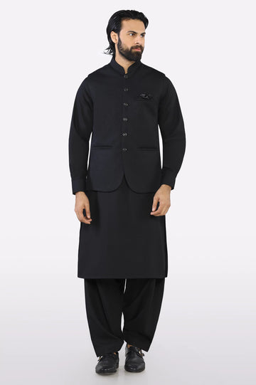 Black Shalwar Kameez with Waistcoat