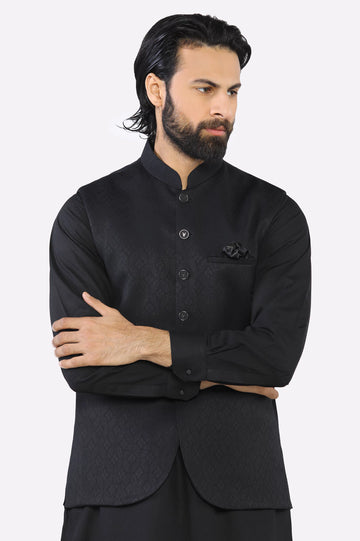 Black Shalwar Kameez with Waistcoat
