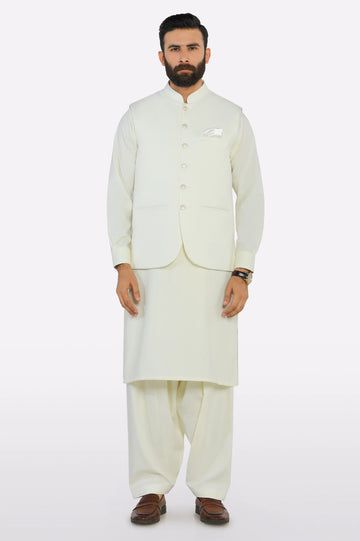 Cream Shalwar Kameez with Waistcoat