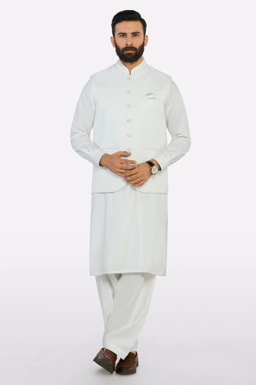 Off White Shalwar Kameez with Waistcoat