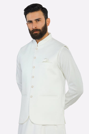 Off White Shalwar Kameez with Waistcoat