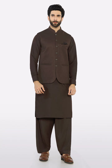 Brown Shalwar Kameez with Waistcoat