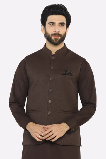Brown Shalwar Kameez with Waistcoat