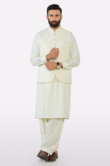 Cream Shalwar Kameez with Waistcoat