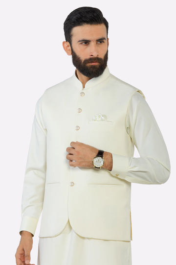 Cream Shalwar Kameez with Waistcoat