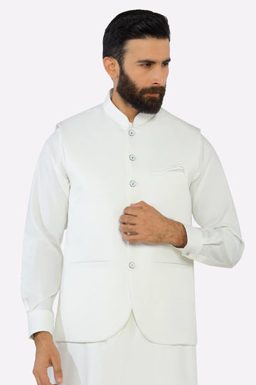 Off White Shalwar Kameez with Waistcoat