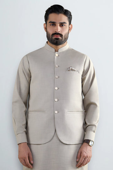 Fawn Shalwar Kameez with Waistcoat