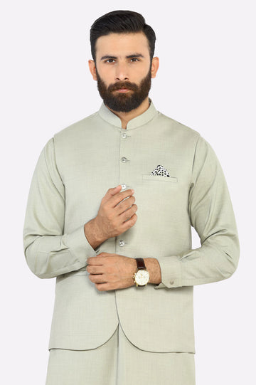 Green Shalwar Kameez with Waistcoat