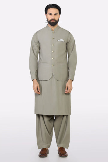 Beige Shalwar Kameez with Waistcoat