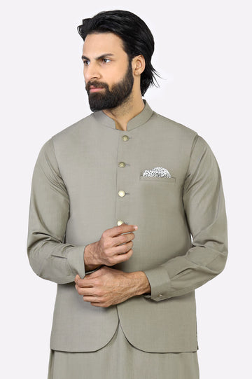 Beige Shalwar Kameez with Waistcoat
